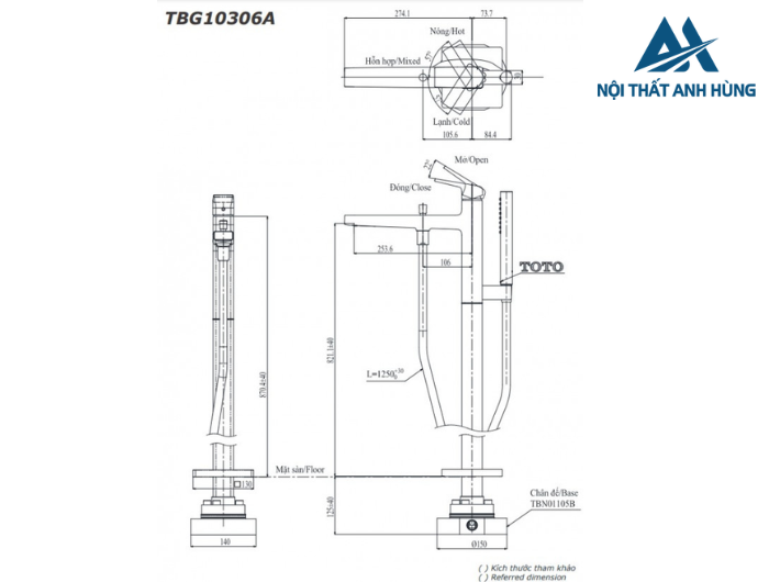Vòi xả bồn tắm TOTO TBG10306AA TBN01105B đặt sàn