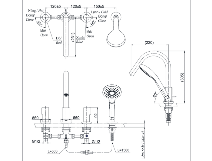 Vòi xả bồn tắm TOTO TBG11201B nóng lạnh