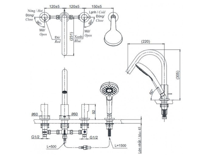 Vòi xả bồn tắm TOTO TBG11202A nóng lạnh