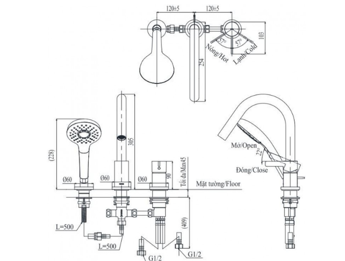 Vòi xả bồn tắm TOTO TBG11305AA nóng lạnh
