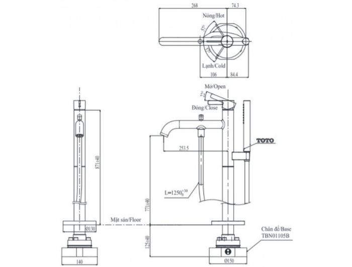 Vòi xả bồn tắm TOTO TBG11306AA TBN01105B đặt sàn