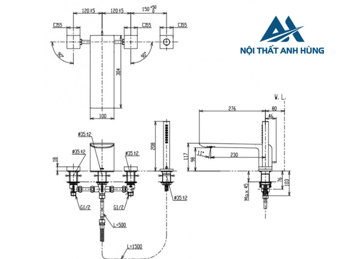 Vòi xả bồn tắm TOTO TBP02202AA kèm tay sen