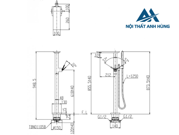 Vòi xả bồn tắm TOTO TBP02303AA đặt sàn nóng lạnh