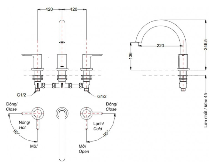Vòi xả bồn tắm TOTO TBS01201BA nóng lạnh
